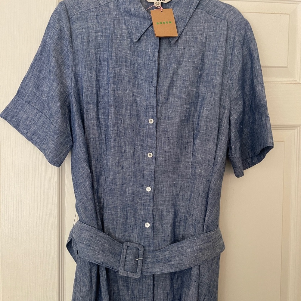 Boden Chambray Blue Shirt Dress Maxi Length